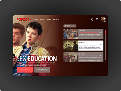 Popcorn - Online Streaming , 1 Shots for practice movie netflix series sexeducation ui ux webdesign website