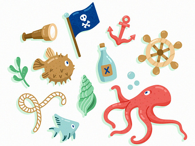 Marine Life Characters fish freepik illustration marine octopus pirates pufferfish