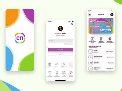 Banking App app app design bank app bank card banking banking app card colorful enpara icons illustration interface ios mobile money payment purple turkish ui ux