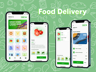 Food Delivery App delivery delivery app delivery service design design app e commerce e commerce app flat food food app food illustration grocery grocery app product design ui uidesign uiux uiuxdesign ux