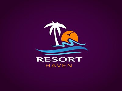 Resort Logo agency beach bird blue coconut destination happy holiday hotel island journey leisure ocean orange palm resort sea sky summer sun