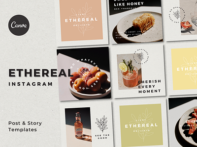 ETHEREAL INSTAGRAM - POST AND STORY TEMPALTES branding brown canva template elegant facebook instagram pack instagram post instagram story instagram template kraft social media pack vintage