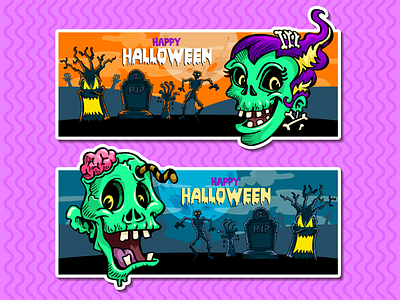 Halloween banners cartoon style banner cartoon characters design digitalart halloween illustration mosnters scary vampire vector