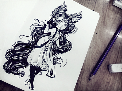 Renard in ink anime draw fox illustration ilustração ink inkbrush kitsune raposa renard sketch sketchbook