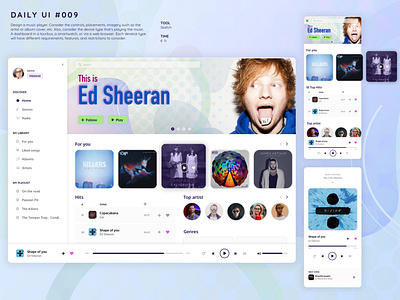 Music Player UI Design Web & Mobile APP dailyui design music app music player responsive design ui ux web web design