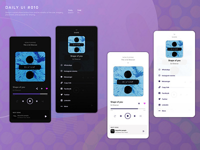 Social Share - Music App Player White & Black Mode app black and white dailyui design music app ui responsive design social share ui ux