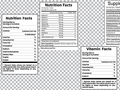 Supplement facts Vitamin facts and Nutrition facts