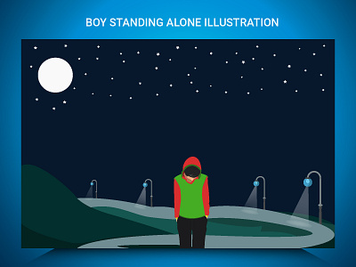 Boy standing alone in moonlight - Illustration ahkhanarman alone background depressed graphic design illustration moonlight vector vector arts