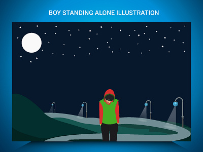 Boy standing alone in moonlight - Illustration