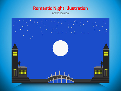 Romantic Couple Standing In Moonlight - Illustration ahkhanarman background couple design graphic design illustration love romance scenery screen vector