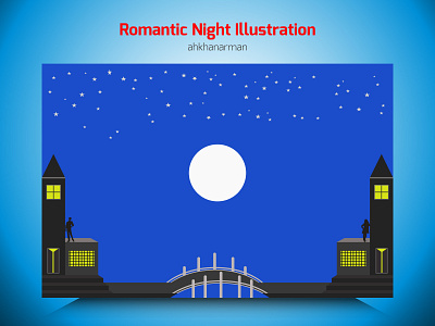 Romantic Couple Standing In Moonlight - Illustration