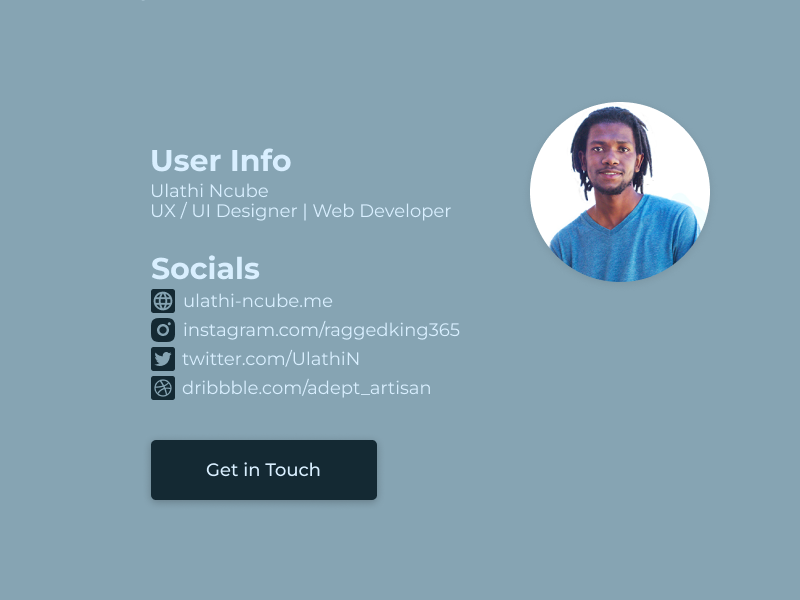 Cool Contact Card UI (very cool :P) by Ulathi Ncube on Dribbble