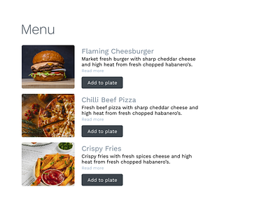 Food app menu design