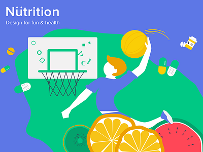 Life with Nutrition basketball fitness fitness app fruits health healthcare illustration medication medicine nutrition on boarding orange palyground ui