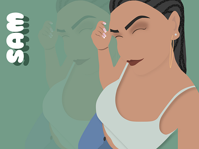 Sam - Reunion Island Gyal with braided hair braid brush braided girl design designing figma flatdesign girl design graphic design green background illustration illustrator illustrator cc