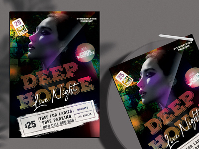 Deep House Live Night Free Flyer PSD Template artwork club club flyer club night clubbing flyer deep house dj event flyer flyer design flyer template flyers freebie freelance designer party summer party