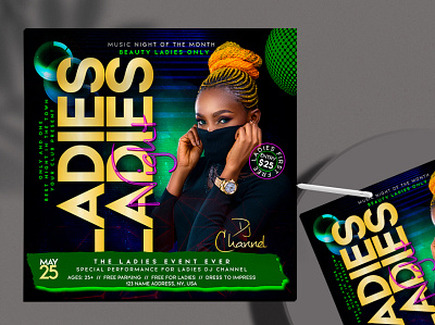 Only Ladies Event Night Flyer Free PSD Template club club flyer club night dj event flyer flyers freebie instagram instagram post party summer party