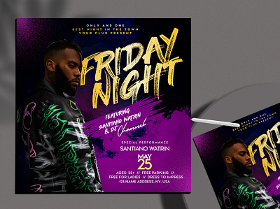 Friday Night Club Free PSD Flyer Template club club flyer club night dj event flyer flyers freebie instagram instagram banner instagram post party summer party