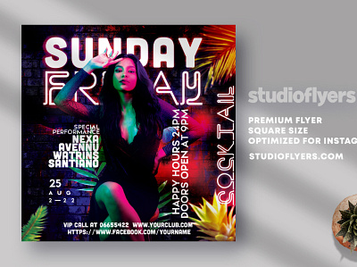 Sunday Friday Coctail Party Flyer PSD Template club club flyer club night dj event flyer template flyers instagram party summer party