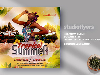 Tropical Summer Party Flyer PSD Template club flyer club night dj event flyer flyers instagram party summer flyer summer party summer party flyer sunset tropical tropical flyer