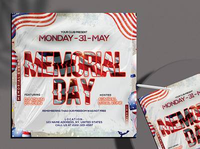 Memorial Day Party Flyer Free PSD Template club club flyer club night event flyer flyer template flyers freebie instagram memorial day memorialday party