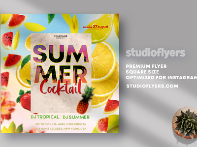 Summer Cocktail Flyer PSD Template dj event flyer flyer design flyer template flyers instagram party summer summer party summer party flyer summer2021