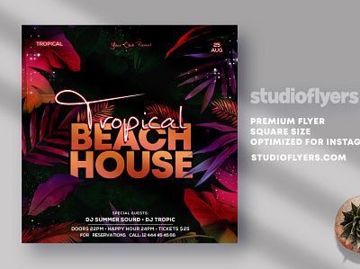 Tropical Beach House Instagram Banner PSD beach club club night dj event flyer instagram party party flyer summer party tropical