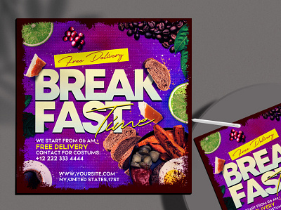 BreakFast Time Free Instagram Banner PSD Template breakfast breakfast time design food food service graphic design instagrambanner social media