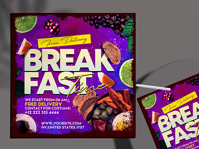 BreakFast Time Free Instagram Banner PSD Template breakfast breakfast time design food food service graphic design instagrambanner social media