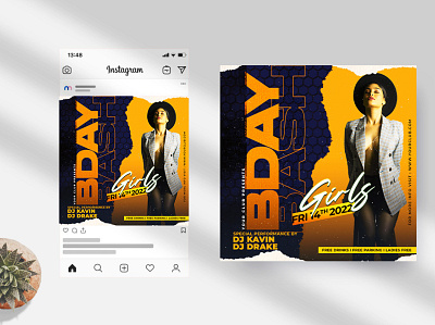 Birthday Bash Event Instagram Banner PSD Template club flyer club night design dj event flyer flyers party