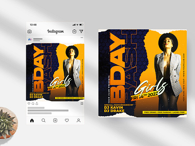 Birthday Bash Event Instagram Banner PSD Template