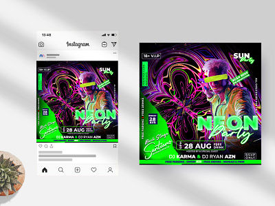 Neon Party Instagram Banner PSD Template club flyer club night design dj event flyer flyers neon party