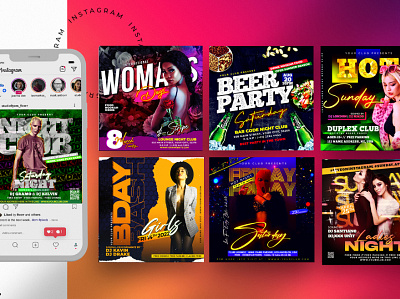 50% OFF 7 Club Night Party Instagram Banner PSD bundle club flyer club night design dj event flyer flyers party