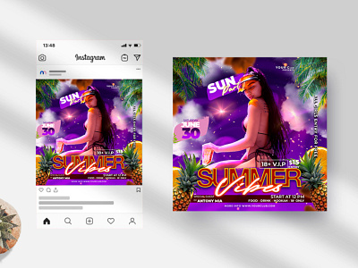 Summer Vibes Instagram Banner PSD Template art artwork banner club night design dj event flyer flyers graphic design instagram banner party summer summer vibes