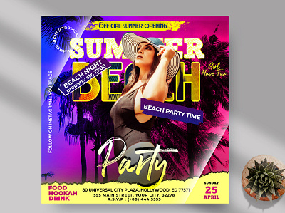 Summer Beach Night Instagram Banner PSD Template beach flyer club flyer club night design dj event flyer flyers party summer event summer flyer summer party