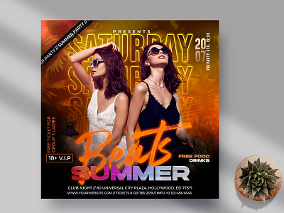 Summer Beats Party Instagram Banner PSD Template club flyer club night design dj event flyer flyers party