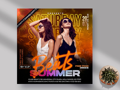 Summer Beats Party Instagram Banner PSD Template