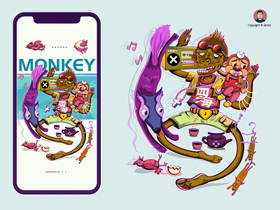 monkeys animal bird branding child design dog draw drawing graffiti illustration illustrations mobile mondey monkey nft poster purple sketch tea ui