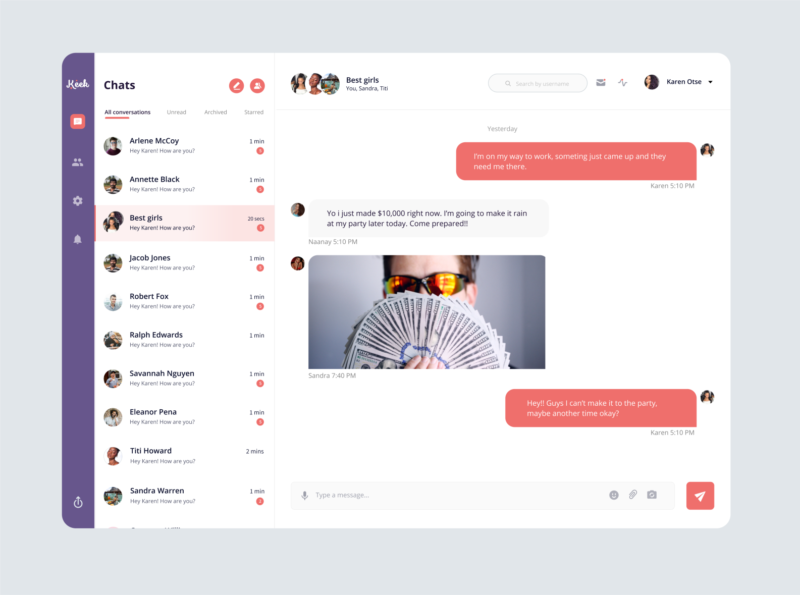 Web Chat app by Karen Iyakoregha on Dribbble