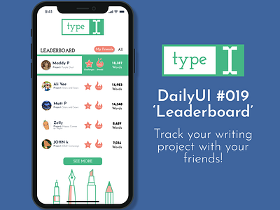 #019 'Leaderboard' (type word tracker) app daily challenge dailyui dailyui019 design figma logo mobile ui ui