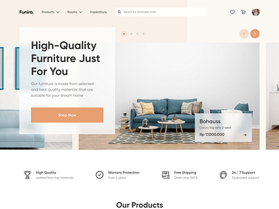 Funiro website design branding design illustration ui ux website