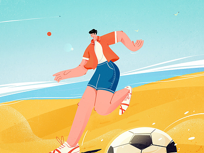 Beach Soccer 🏖 beach boy character character design design drawing dribbble football illustration sky summer vector warm