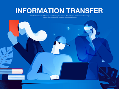 Information Transfer blue book character design desktop dribbble illustration knowledge team technology ui universe vector vr web work