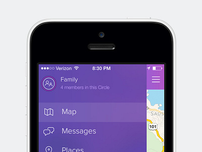 Life360 Menu clean design drawer ios iphone map menu messages minimal side menu ui ux