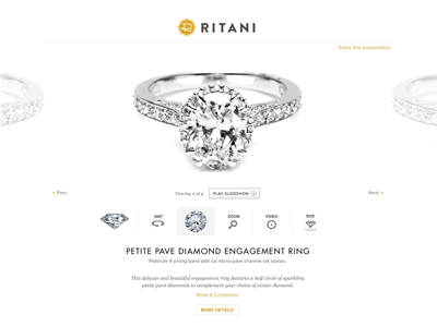 Presentation View clean design diamond flat jewelry lightbox overlay typography ux web