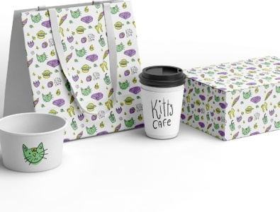 Kitty Cafe Pattern and packaging art cafe coffe design graphic design packaging pattern