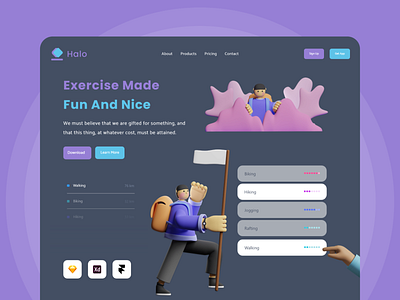 Fun And Nice Landing Page UI Design - Dark Mode