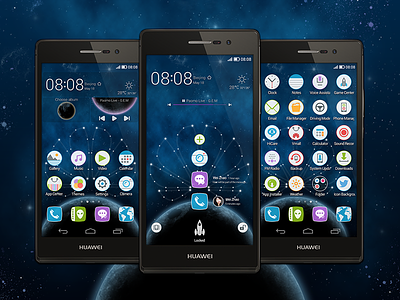 Theme for Huawei mobile phones. android flat huawei icons lock screen mobile planet space stars theme universe widget