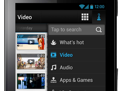 Menu - Android Application android app audio button games icons menu mobile search sort ui video