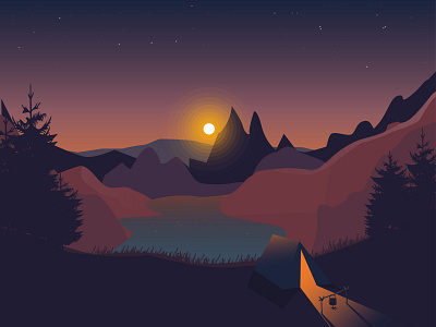 Landscape At Dusk camping creative design digital art digital illustration flat design flatdesign graphic graphic design graphics illustraion illustration illustration art illustrator landscape logo moutains ui vector illustration